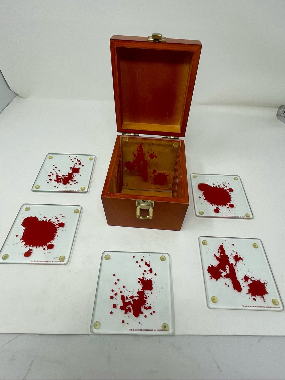 Rare Showtime Dexter Blood Splatter Slides Coaster Set of 6 w/ Latching Box